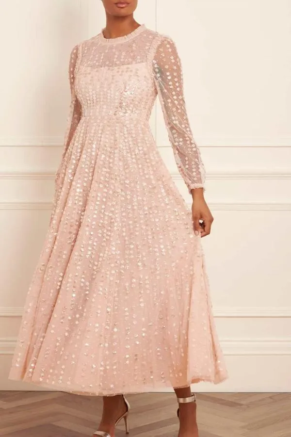 Women Needle and Thread Raindrop Long Sleeve Ankle Gown Beige Women Needle and Thread Raindrop Long Sleeve Ankle Gown Beige