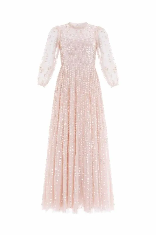 Women Needle and Thread Raindrop Long Sleeve Ankle Gown Beige Women Needle and Thread Raindrop Long Sleeve Ankle Gown Beige