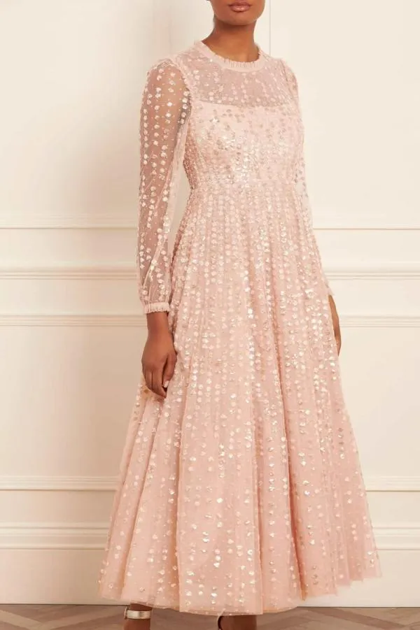 Women Needle and Thread Raindrop Long Sleeve Ankle Gown Beige Women Needle and Thread Raindrop Long Sleeve Ankle Gown Beige