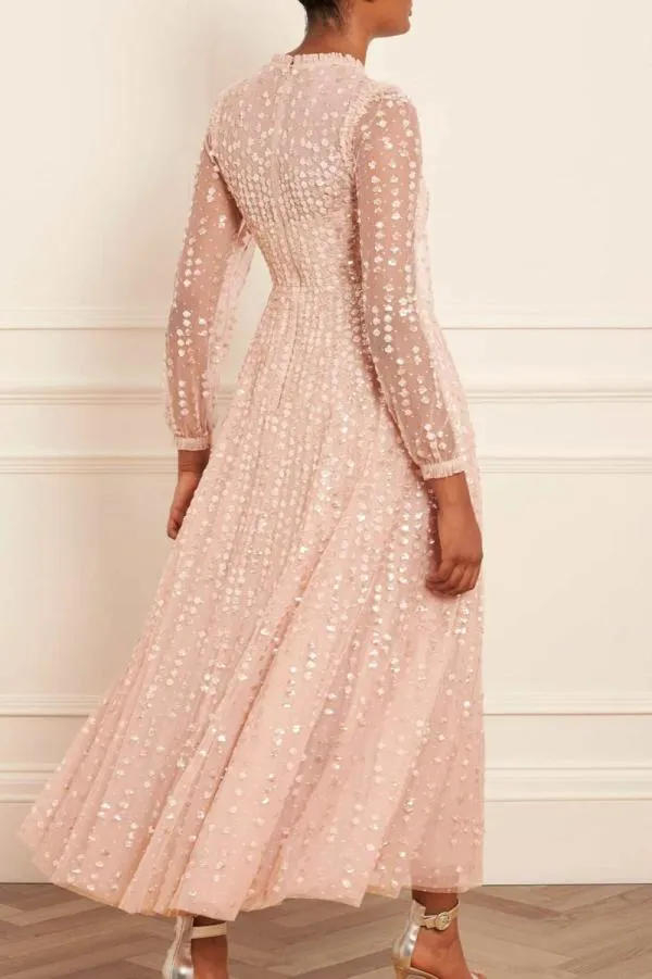 Women Needle and Thread Raindrop Long Sleeve Ankle Gown Beige Women Needle and Thread Raindrop Long Sleeve Ankle Gown Beige