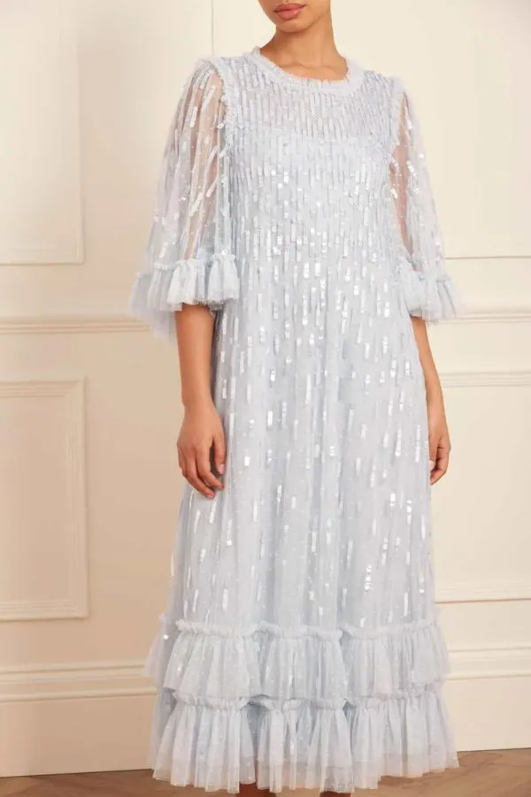 Women Needle and Thread Sequin Dash Ballerina Dress Blue