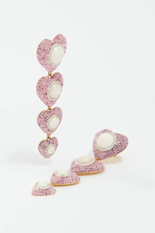 Women Needle and Thread Sweetheart Rose Drop Earrings Pink