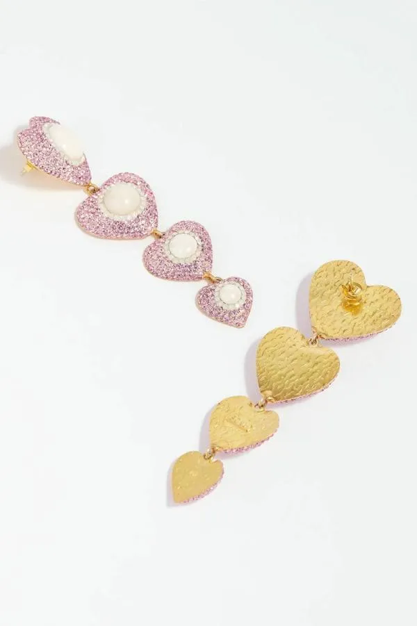 Women Needle and Thread Sweetheart Rose Drop Earrings Pink