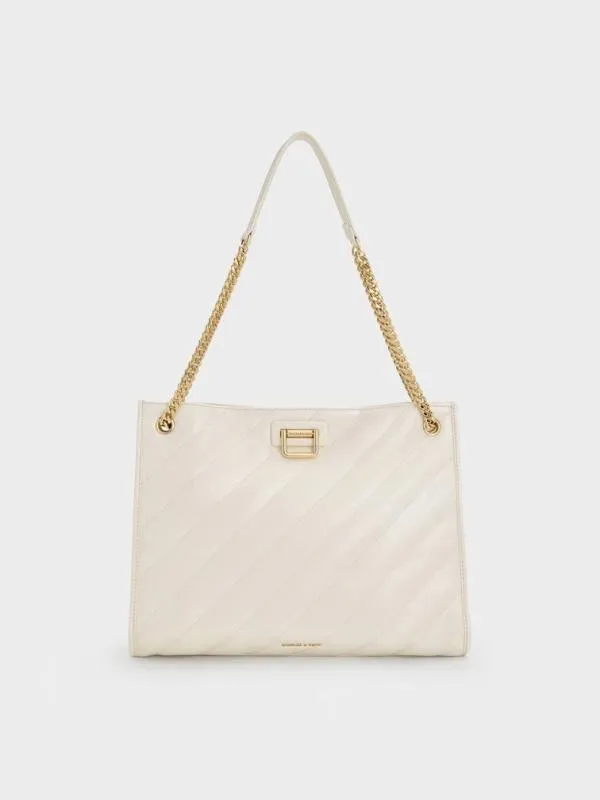 Women Neva Panelled ChainStrap Tote Bag 8211 Cream CHARLES and KEITH Shoulder Bags Women Neva Panelled ChainStrap Tote Bag 8211 Cream CHARLES and KEITH Shoulder Bags