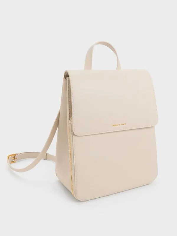 Women Octavia Front Flap Structured Backpack 8211 Ivory CHARLES and KEITH Backpacks