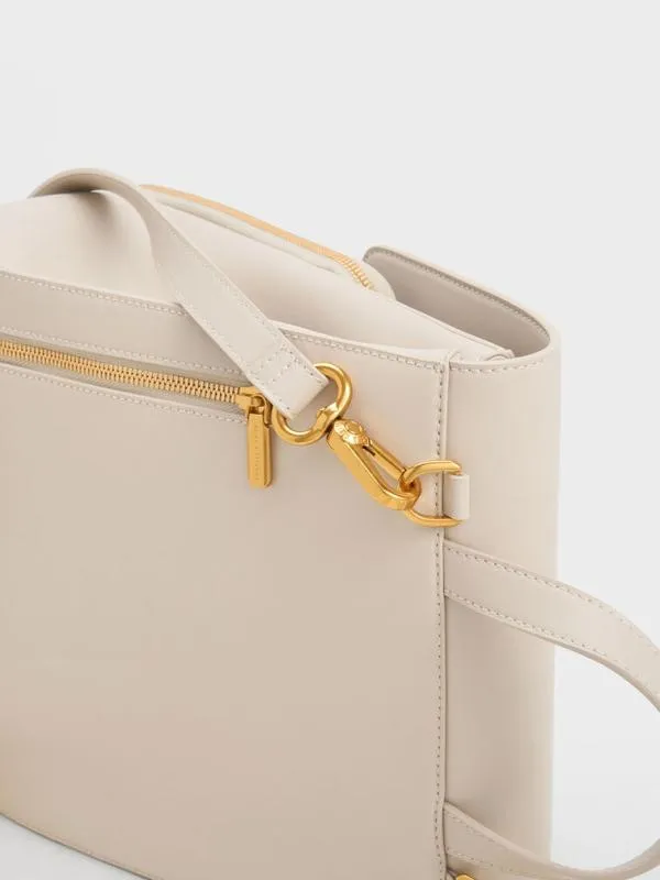 Women Octavia Front Flap Structured Backpack 8211 Ivory CHARLES and KEITH Backpacks