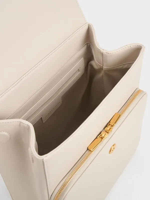 Women Octavia Front Flap Structured Backpack 8211 Ivory CHARLES and KEITH Backpacks