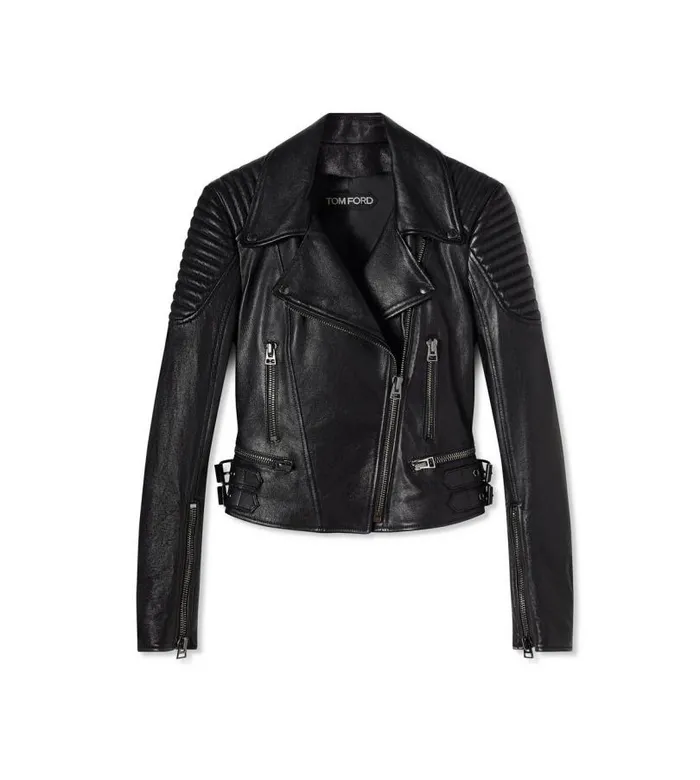 Women Outerwear Tom Ford Leather Fitted Biker Jacket Black