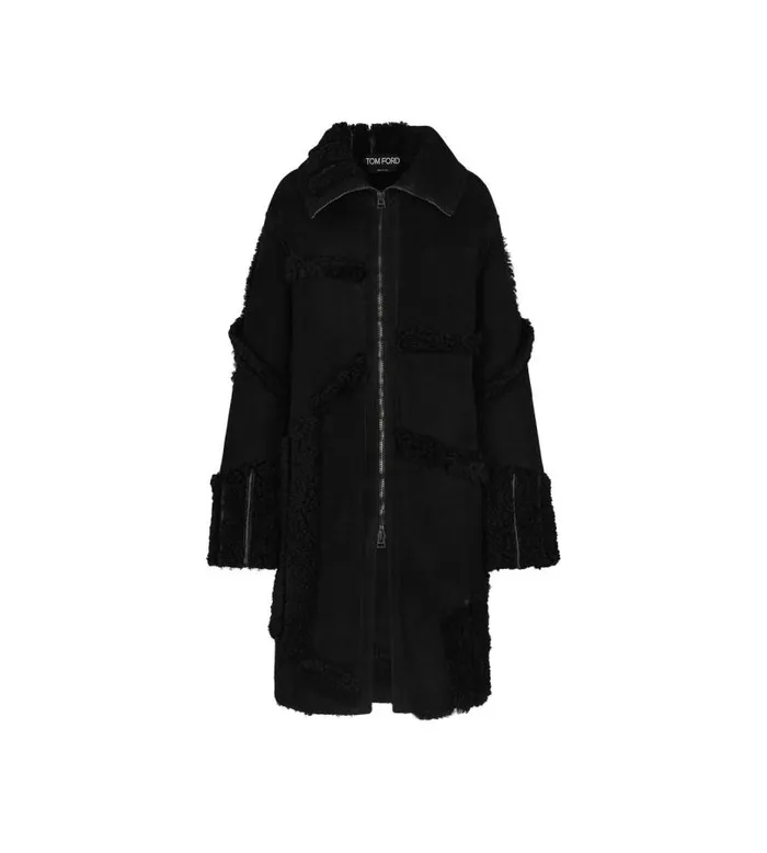 Women Outerwear Tom Ford Shearling Patchwork Coat Black