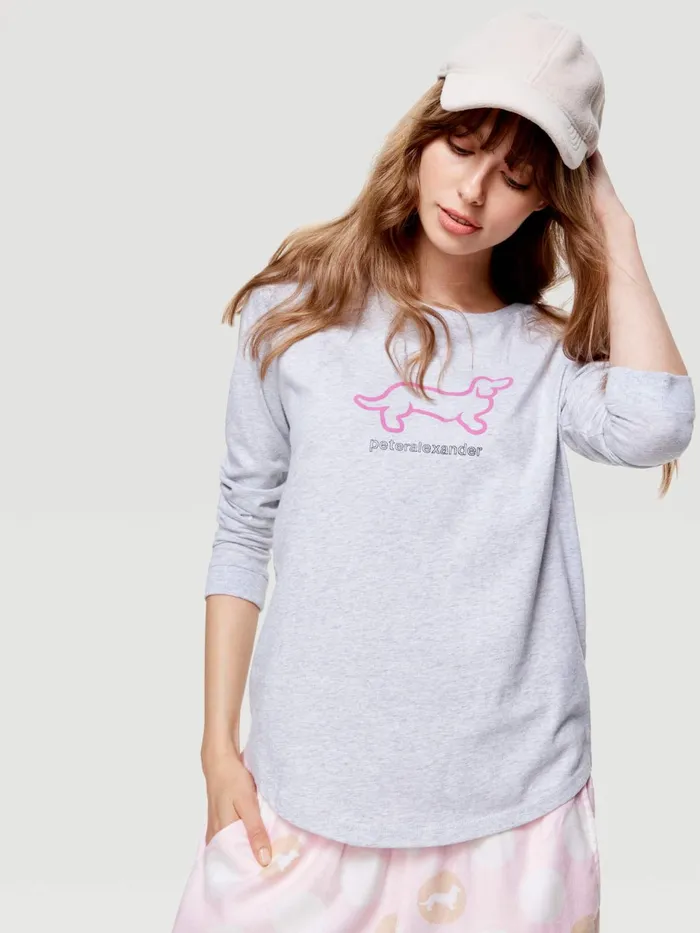 Women PA Classic Long Sleeve Penny Tee Grey Marle Peter Alexander Classic Tops