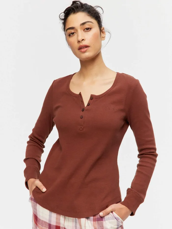Women PA Classic Rib Henley Navy Peter Alexander Classic Tops