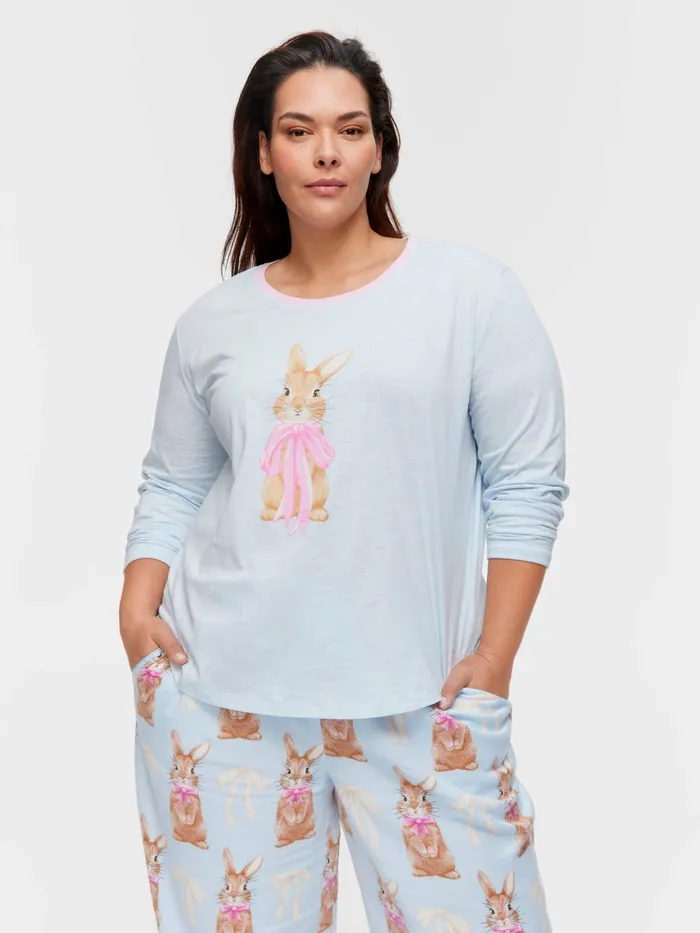 Women PA Plus Bow Bunny Long Sleeve Top Pale Blue Peter Alexander Tops
