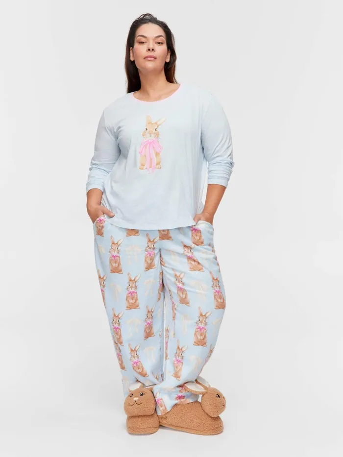 Women PA Plus Bow Bunny Long Sleeve Top Pale Blue Peter Alexander Tops