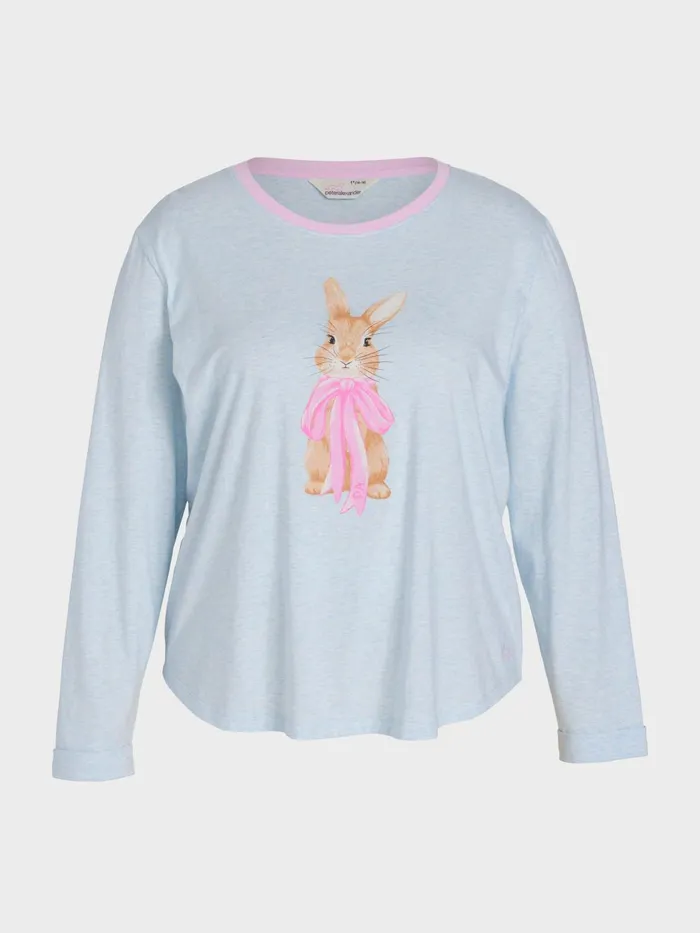 Women PA Plus Bow Bunny Long Sleeve Top Pale Blue Peter Alexander Tops