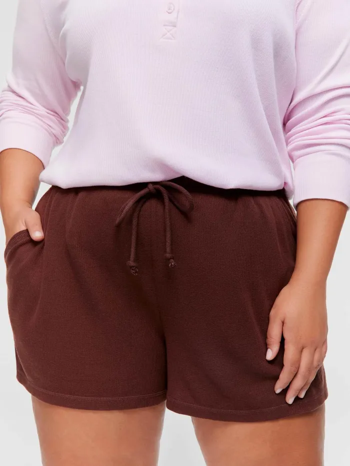 Women PA Plus Choc Soft Waffle Mid Short Brown Peter Alexander Online Only Styles