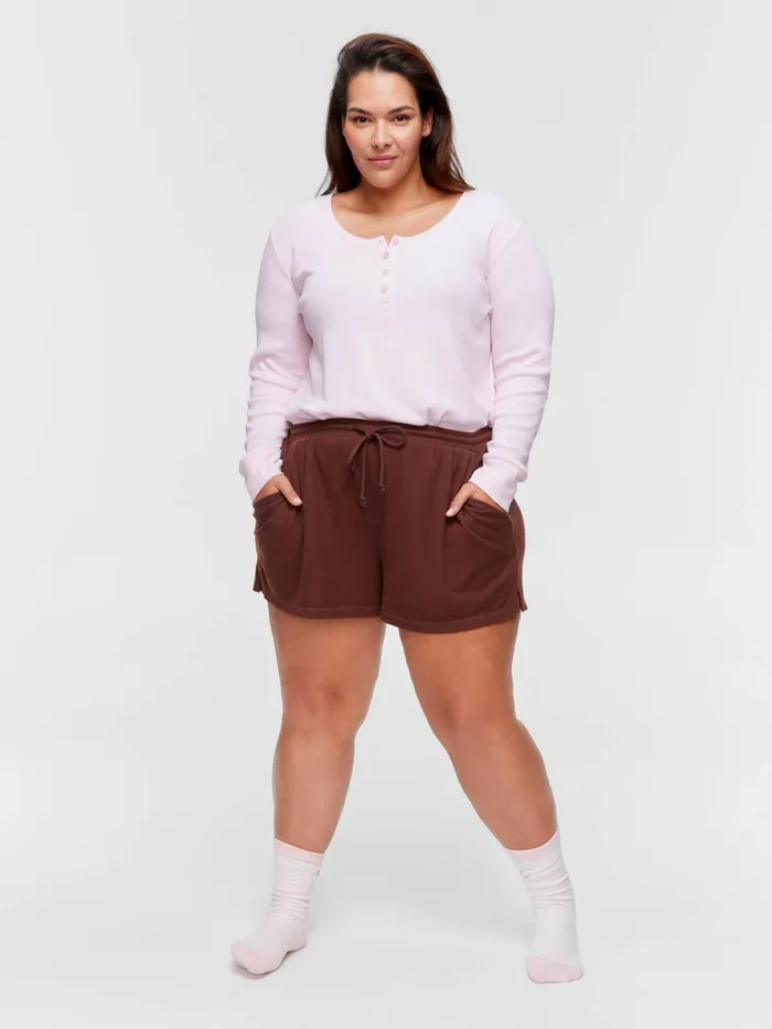 Women PA Plus Choc Soft Waffle Mid Short Brown Peter Alexander Online Only Styles