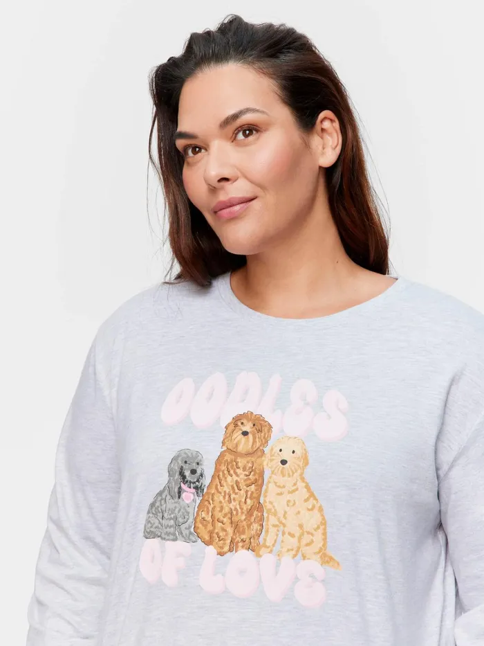 Women PA Plus Groodle Oversized Long Sleeve Top Grey Marle Peter Alexander Tops Women PA Plus Groodle Oversized Long Sleeve Top Grey Marle Peter Alexander Tops