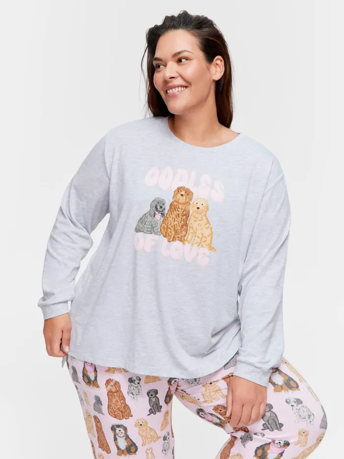 Women PA Plus Groodle Oversized Long Sleeve Top Grey Marle Peter Alexander Tops