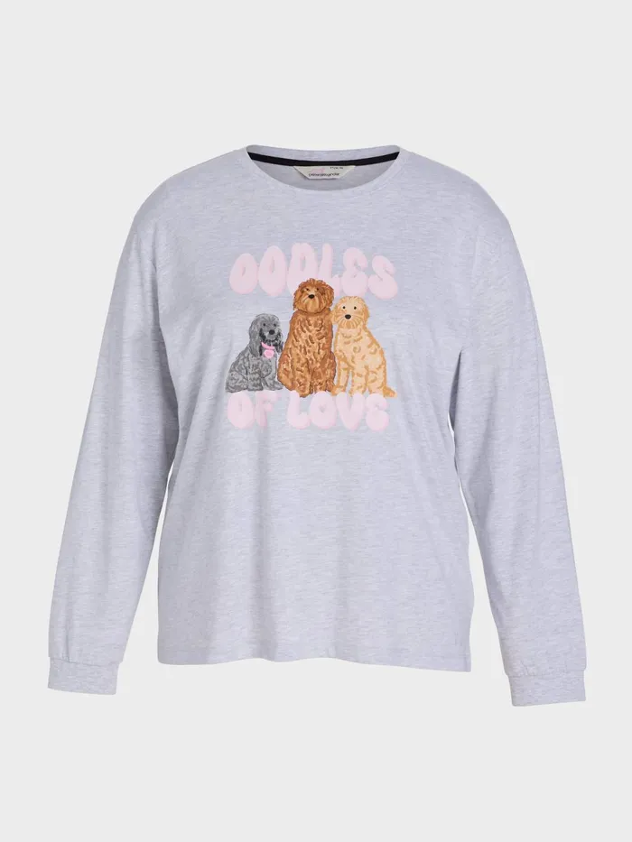 Women PA Plus Groodle Oversized Long Sleeve Top Grey Marle Peter Alexander Tops