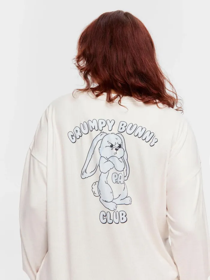 Women PA Plus Grumpy Bunny Plush Sweater Oatmeal Peter Alexander Tops