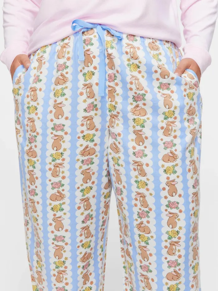 Women PA Plus Lilac Bunny Bamboo Flannelette Long Roll Up Pj Pant Multi Peter Alexander Online Only Styles