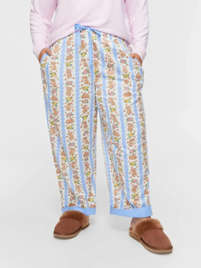 Women PA Plus Lilac Bunny Bamboo Flannelette Long Roll Up Pj Pant Multi Peter Alexander Online Only Styles
