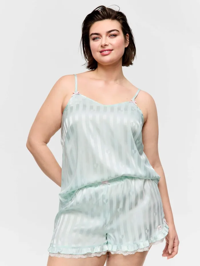Women PA Plus Mint Stripe Satin Short Mint Peter Alexander Shorts