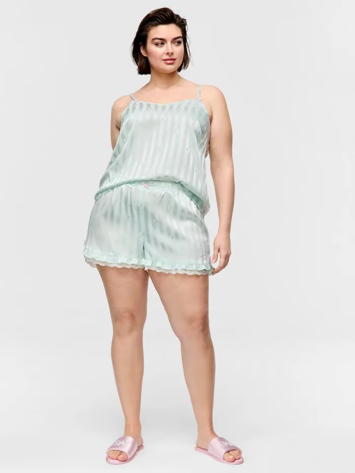 Women PA Plus Mint Stripe Satin Short Mint Peter Alexander Shorts