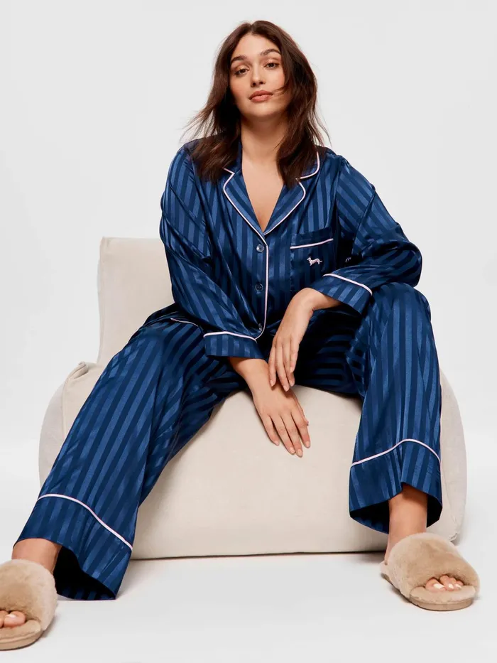 Women PA Plus Navy Stripe Chic Satin Long Sleeve Pj Set Navy Stripe Peter Alexander Satin Women PA Plus Navy Stripe Chic Satin Long Sleeve Pj Set Navy Stripe Peter Alexander Satin