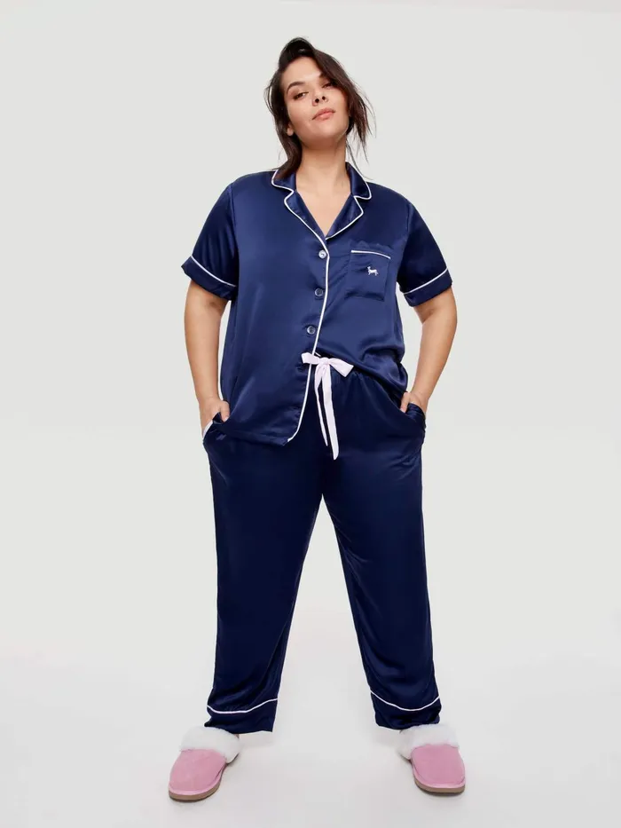 Women PA Plus Navy Tux Luxe Satin Pj Pant Navy Peter Alexander Satin