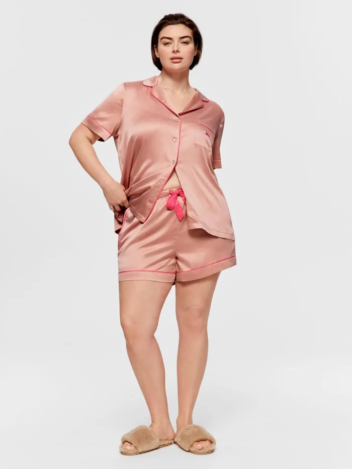 Women PA Plus Nougat Chic Satin Shortie Pj Set Nougat Peter Alexander Sets and Onesies