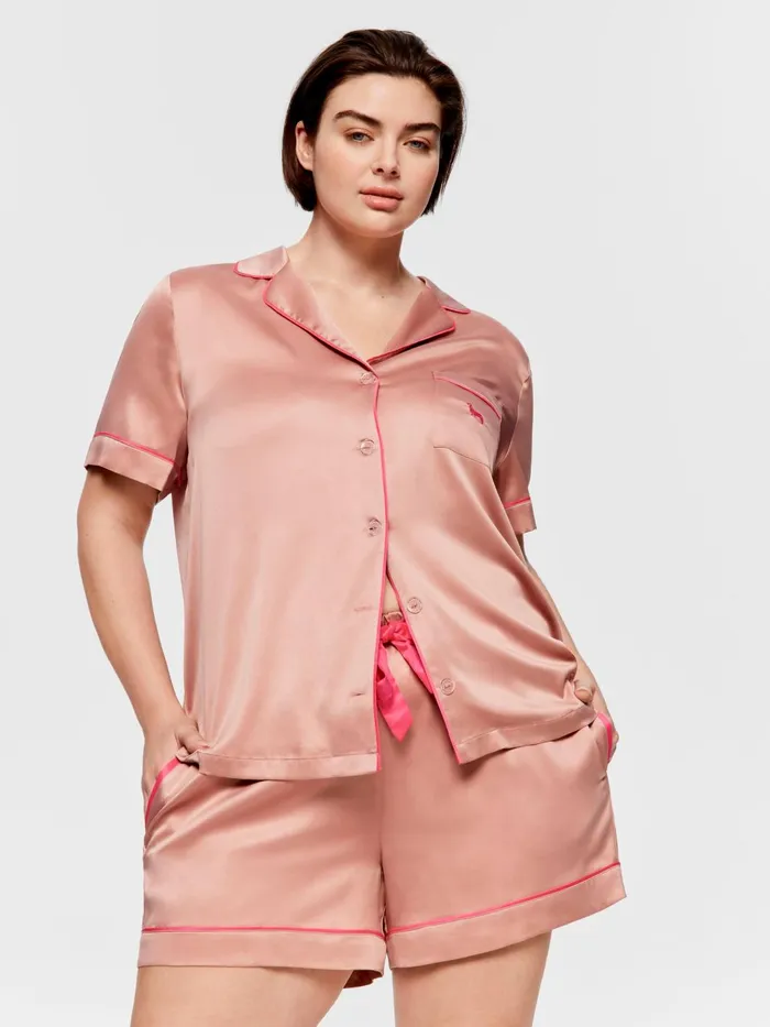 Women PA Plus Nougat Chic Satin Shortie Pj Set Nougat Peter Alexander Sets and Onesies