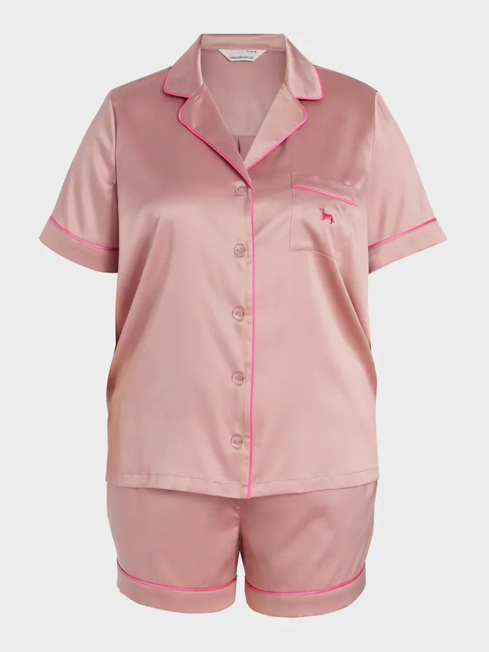 Women PA Plus Nougat Chic Satin Shortie Pj Set Nougat Peter Alexander Sets and Onesies