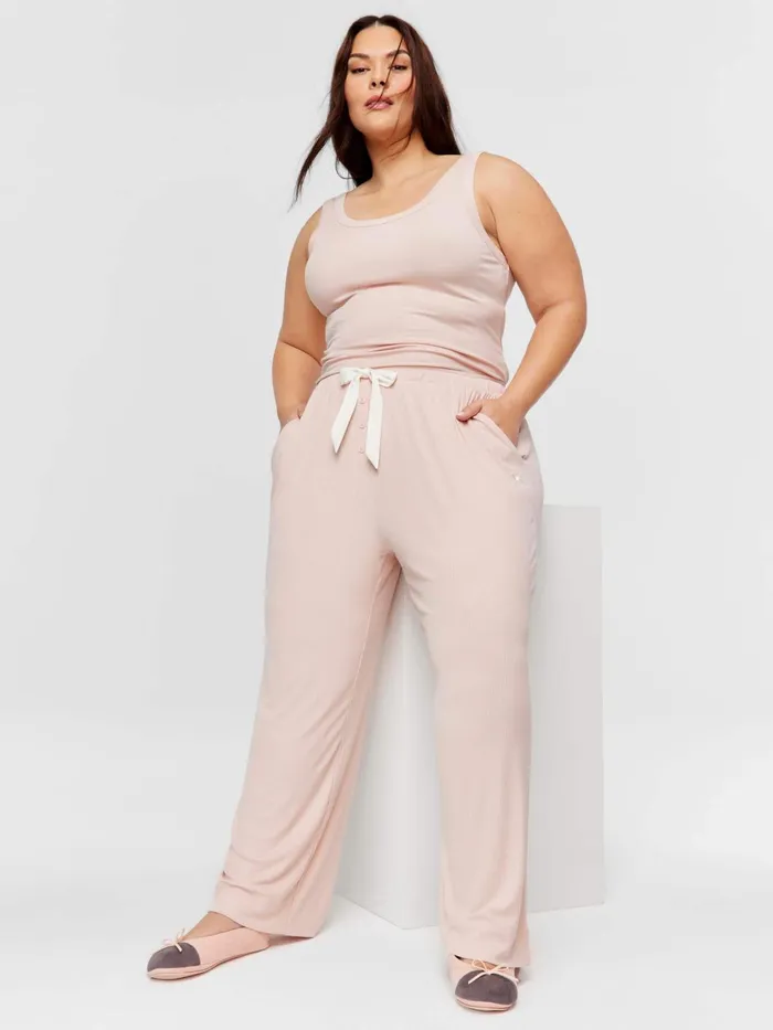 Women PA Plus Pink Rib Pj Pant Pale Pink Peter Alexander Lounge