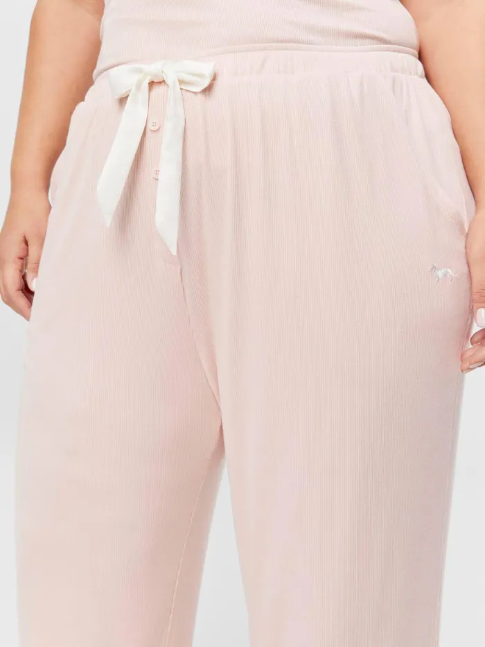 Women PA Plus Pink Rib Pj Pant Pale Pink Peter Alexander Lounge