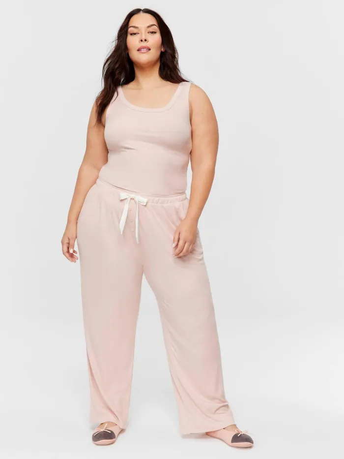 Women PA Plus Pink Rib Pj Pant Pale Pink Peter Alexander Lounge