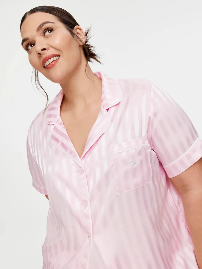 Women PA Plus Pink Stripe Chic Satin Pj Set Pink Peter Alexander Sets and Onesies