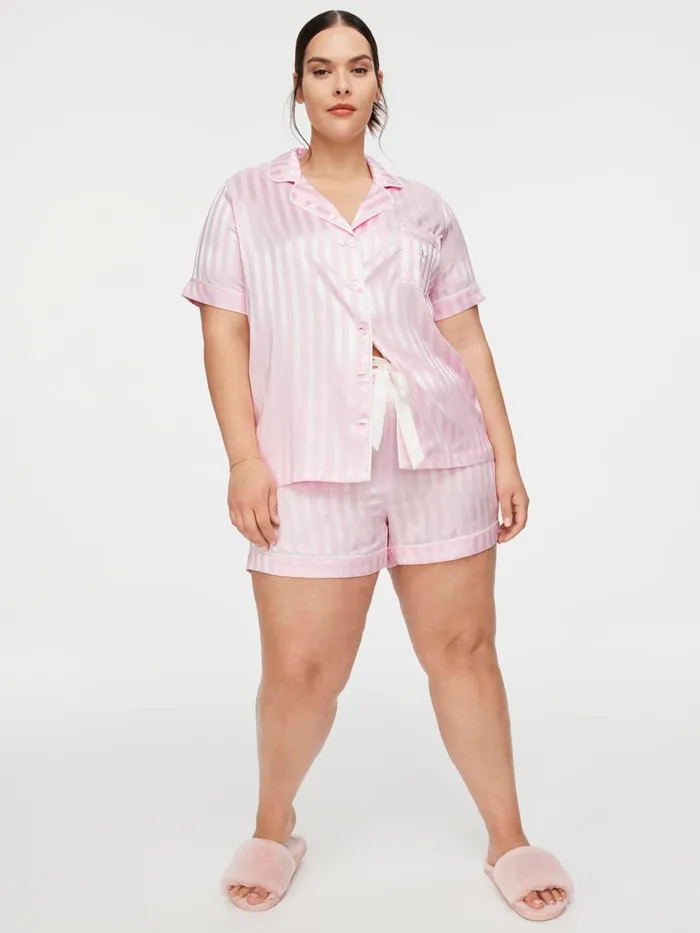 Women PA Plus Pink Stripe Chic Satin Pj Set Pink Peter Alexander Sets and Onesies