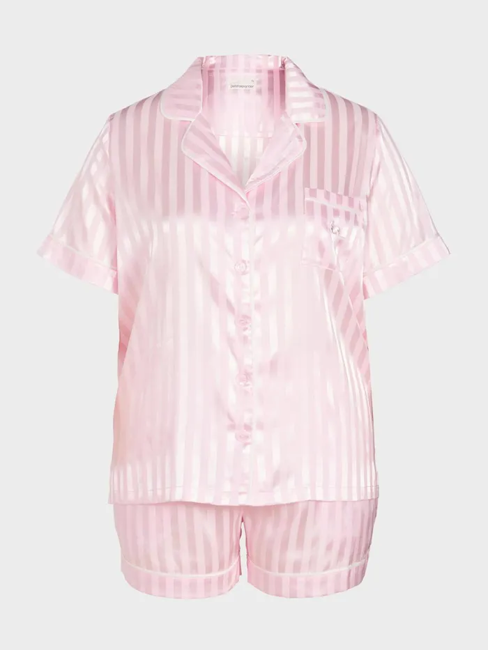 Women PA Plus Pink Stripe Chic Satin Pj Set Pink Peter Alexander Sets and Onesies