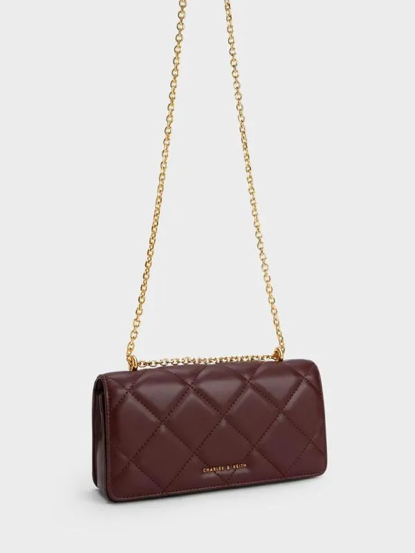 Women Paffuto Chain Handle Quilted Long Wallet 8211 Dark Chocolate CHARLES and KEITH Long Wallets