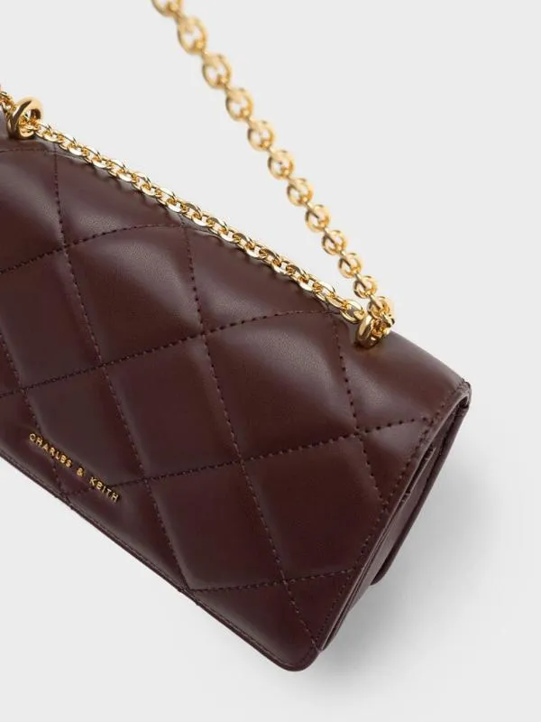 Women Paffuto Chain Handle Quilted Long Wallet 8211 Dark Chocolate CHARLES and KEITH Long Wallets