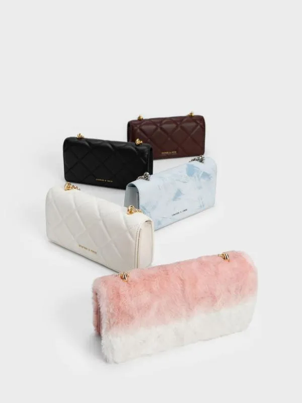 Women Paffuto Chain Handle Quilted Long Wallet 8211 Dark Chocolate CHARLES and KEITH Long Wallets
