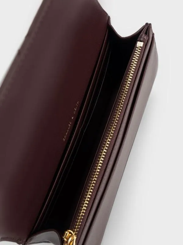 Women Paffuto Chain Handle Quilted Long Wallet 8211 Dark Chocolate CHARLES and KEITH Long Wallets