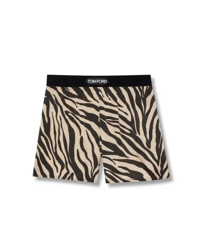 Women Pajamas and Robes Tom Ford Zebra Printed Silk Boxer Shorts Black Beige