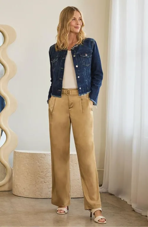 Women Pants Liverpool Los Angeles Belted Paperbag Wide Leg Gold Coin