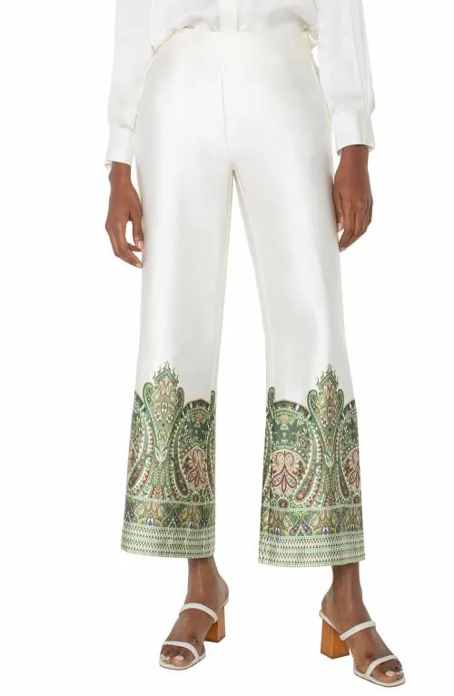 Women Pants Liverpool Los Angeles Pullon Wide Leg Cream Olive Paisley Print