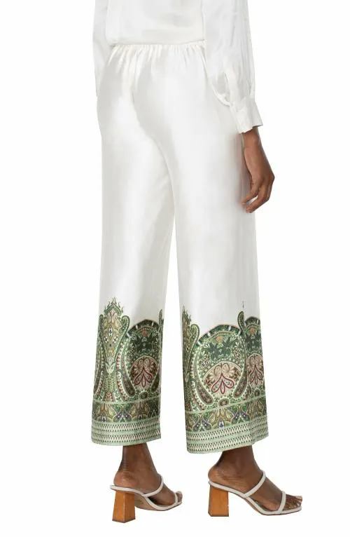 Women Pants Liverpool Los Angeles Pullon Wide Leg Cream Olive Paisley Print