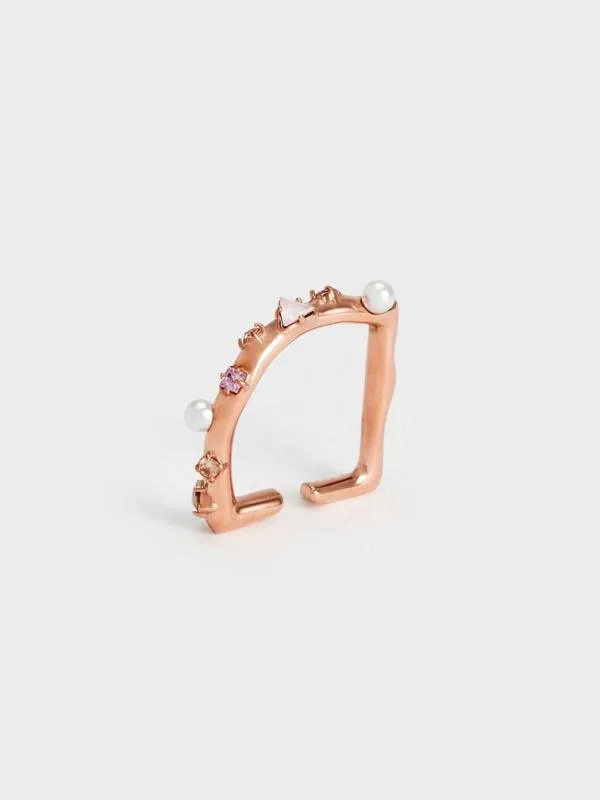 Women Pearl and CrystalEmbellished Ring 8211 Rose Gold CHARLES and KEITH Rings Women Pearl and CrystalEmbellished Ring 8211 Rose Gold CHARLES and KEITH Rings
