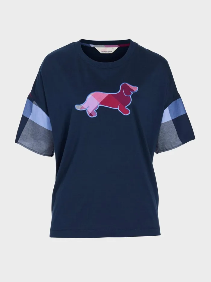 Women Penny Logo Check Oversized Tee Navy Peter Alexander Tops
