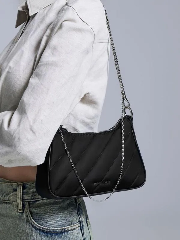Women Philomena Nylon Puffy ChainStrap Crossbody Bag 8211 Noir CHARLES and KEITH Crossbody Bags